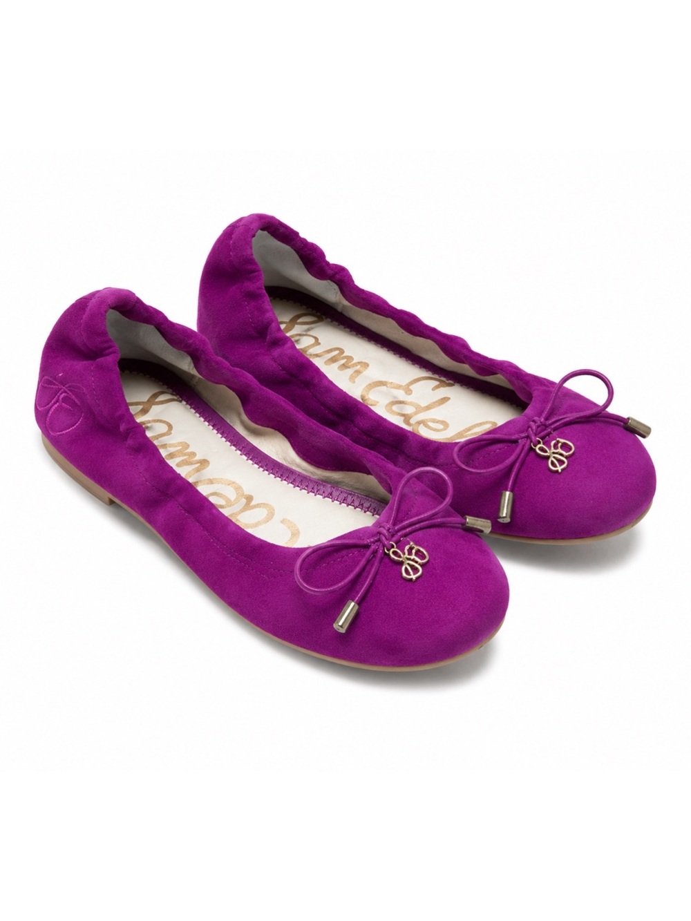 Sam Edelman Velvet Suede Magenta Scrunch Felicia Ballet Flats Girls Size 13